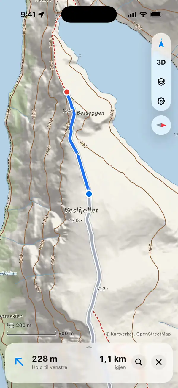 Navigation auf dem Weg über Besseggen in iLende auf dem iPhone