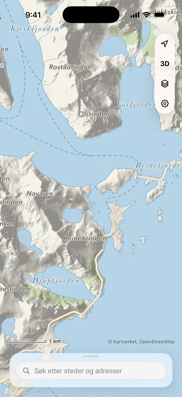 Ein Gebiet bei Reine auf den Lofoten wird in iLende auf dem iPhone heruntergeladen