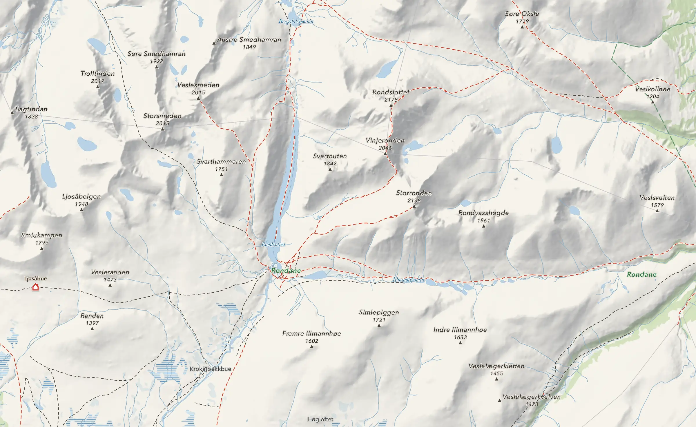 Hütten und markierte Routen in Rondane