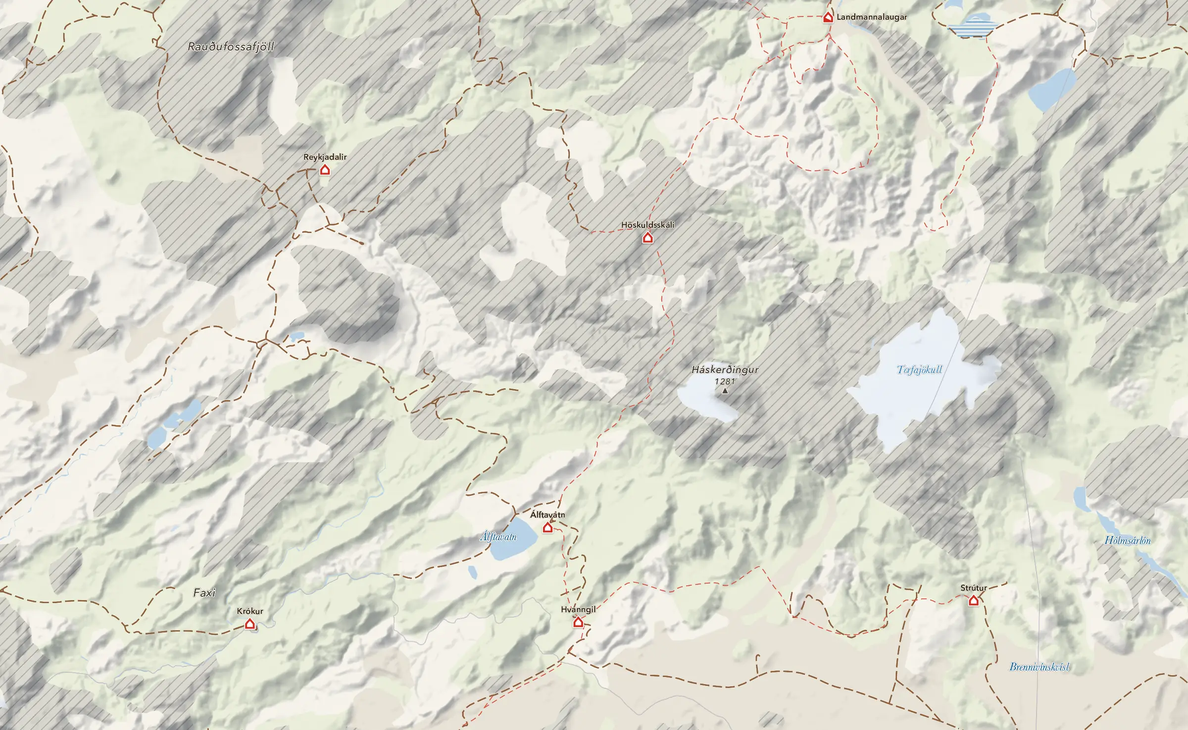 Ein Gebiet um Landmannalaugar wird Kachel für Kachel heruntergeladen