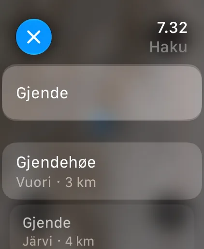 iLende Apple Watchissa: Haku alueelta