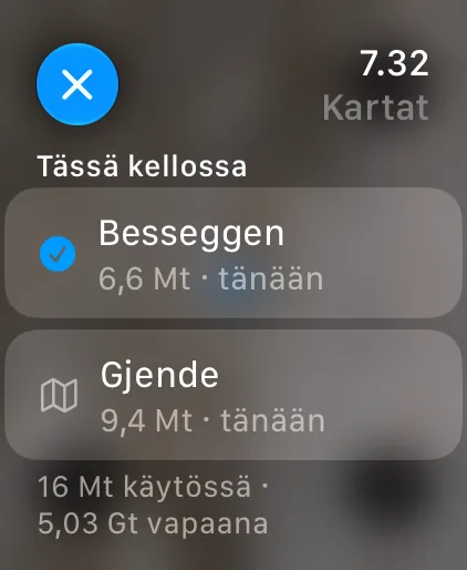 iLende Apple Watchissa: Kartat kellossa
